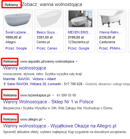 Wyniki wyszukiwania w Google Ads