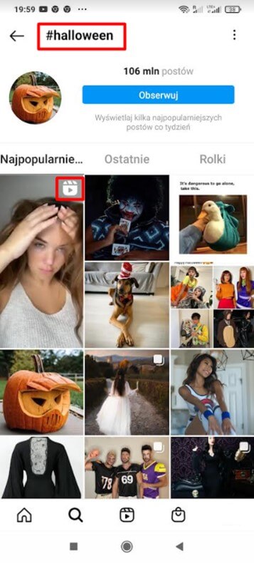 Instagram Reels w karcie Eksploruj po wyszukaniu hashtaga