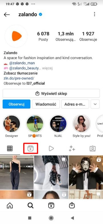 Instagram Reels na profilu użytkownika